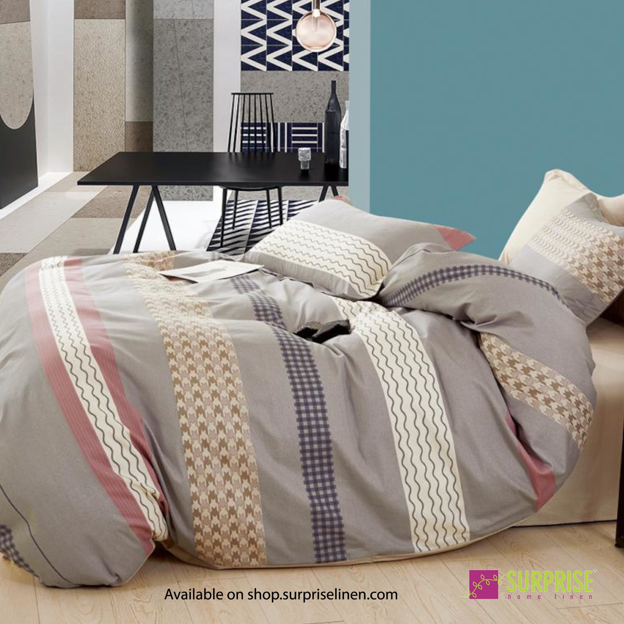 Everyday Luxury Essentials By Surprise Home - Bedeck Collection 3 Pcs Regular Queen Size Bedsheet Set in 300 TC Cotton Fabric (Stripe Grey)
