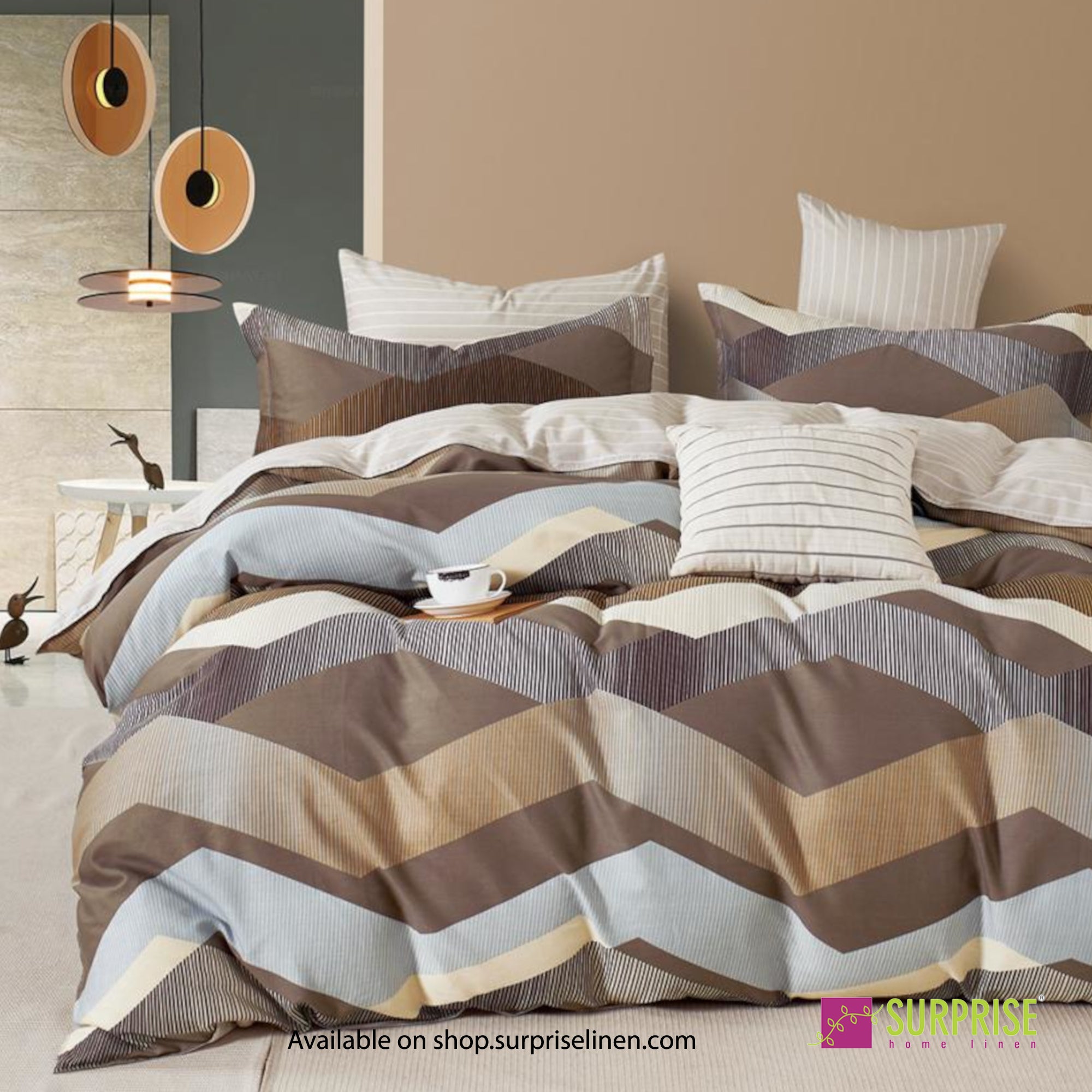 Luxury Essentials By Surprise Home Exclusive Criss Cross Collection 3 Pcs Super King Size Bedsheet Set in 300 TC Premium Cotton (Cinder)