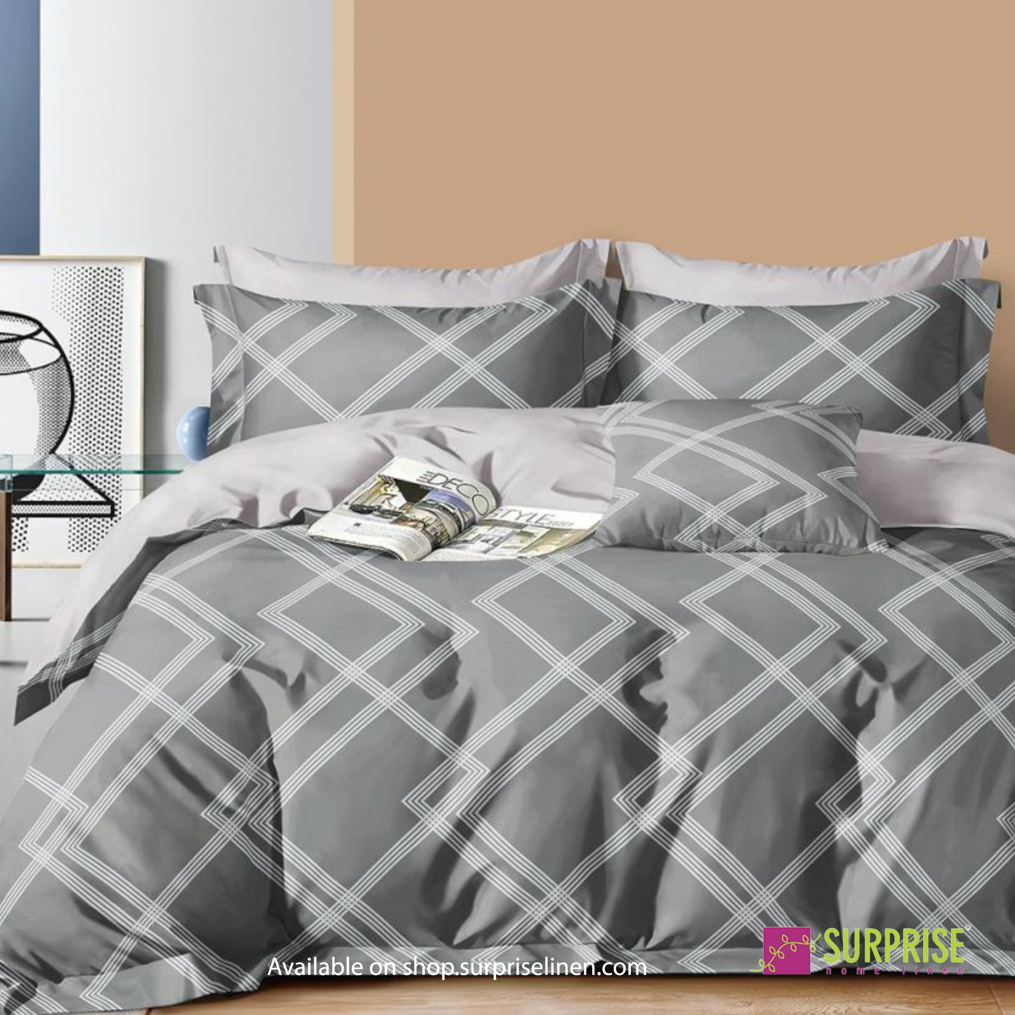 Luxury Essentials By Surprise Home Exclusive Criss Cross Collection 3 Pcs Super King Size Bedsheet Set in 300 TC Premium Cotton (Zinnia)