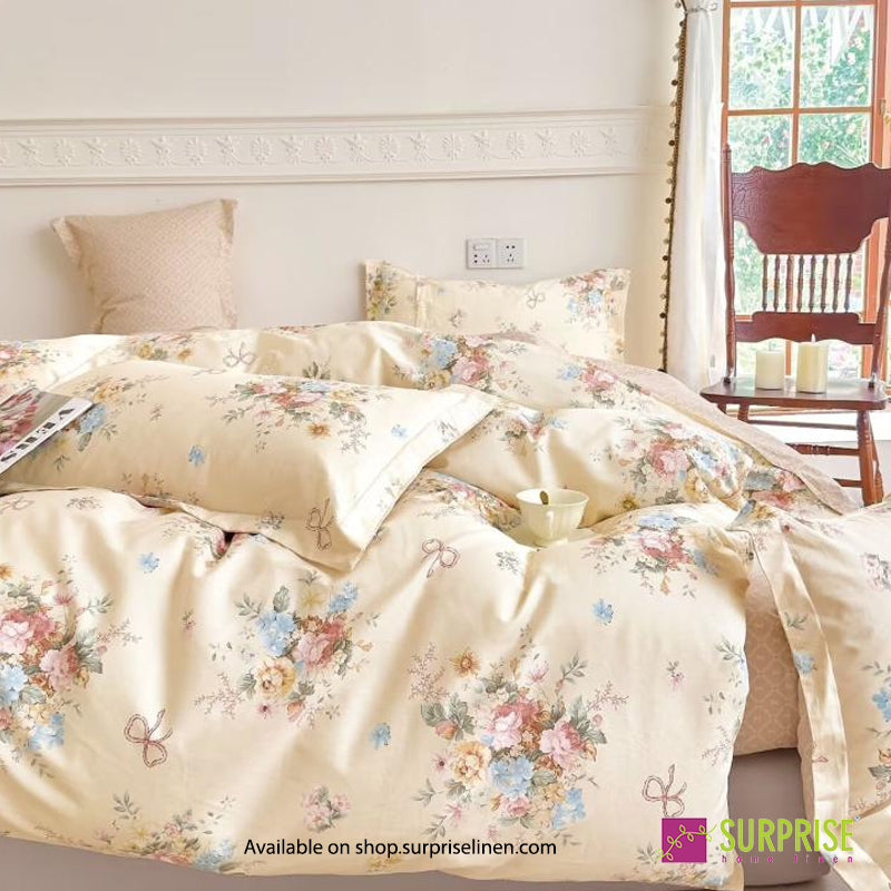 Surprise Home - Hues Cream Ribbon Bouquet Bedsheet Set