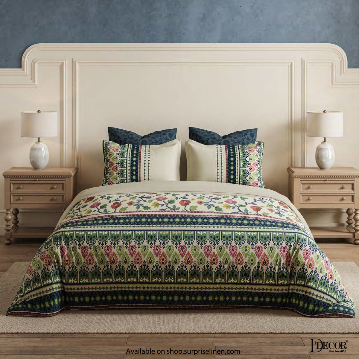 D'Decor - Jamdani Collection Gulbaani Super King Size Bedsheet Set (Navy Peony)