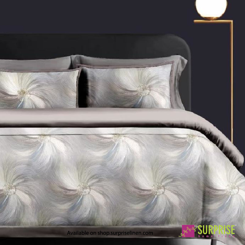 Surprise Home - Essenze Luxe Collection Sage Sketch Digital 100% Cotton 3 Pcs Bedsheet Set (Sage Grey)