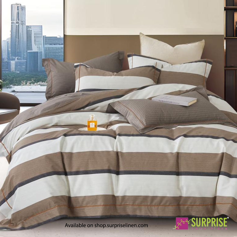 Surprise Home - Linea Collection Mocha Bands 3 Pcs Bedsheet Set (Mocha Ivory)