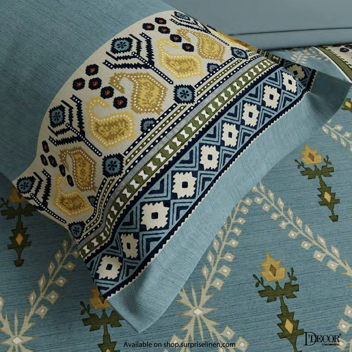 D'Decor - Jamdani Collection Neeljaal Super King Size Bedsheet Set (Ether)