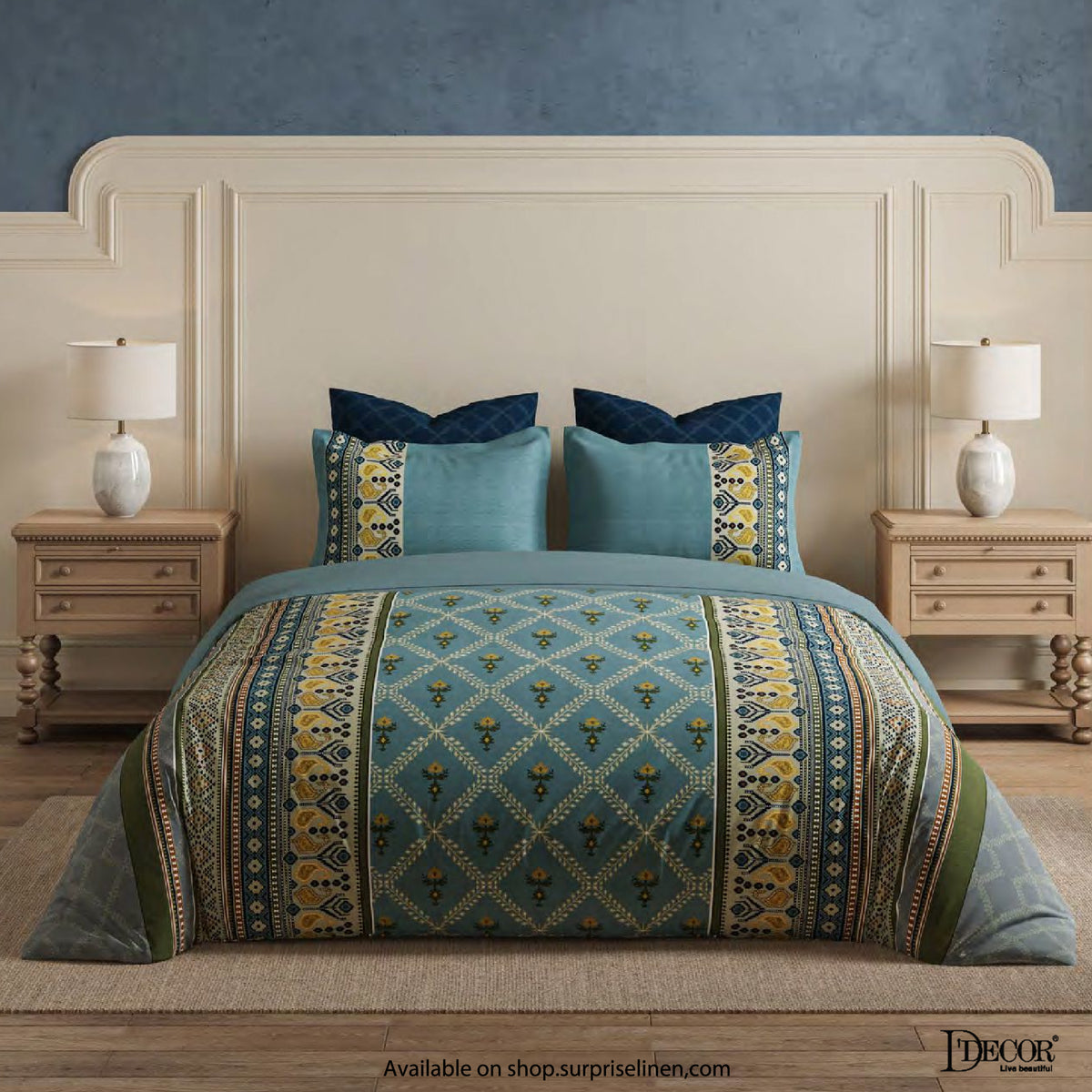 D'Decor - Jamdani Collection Neeljaal Super King Size Bedsheet Set (Ether)