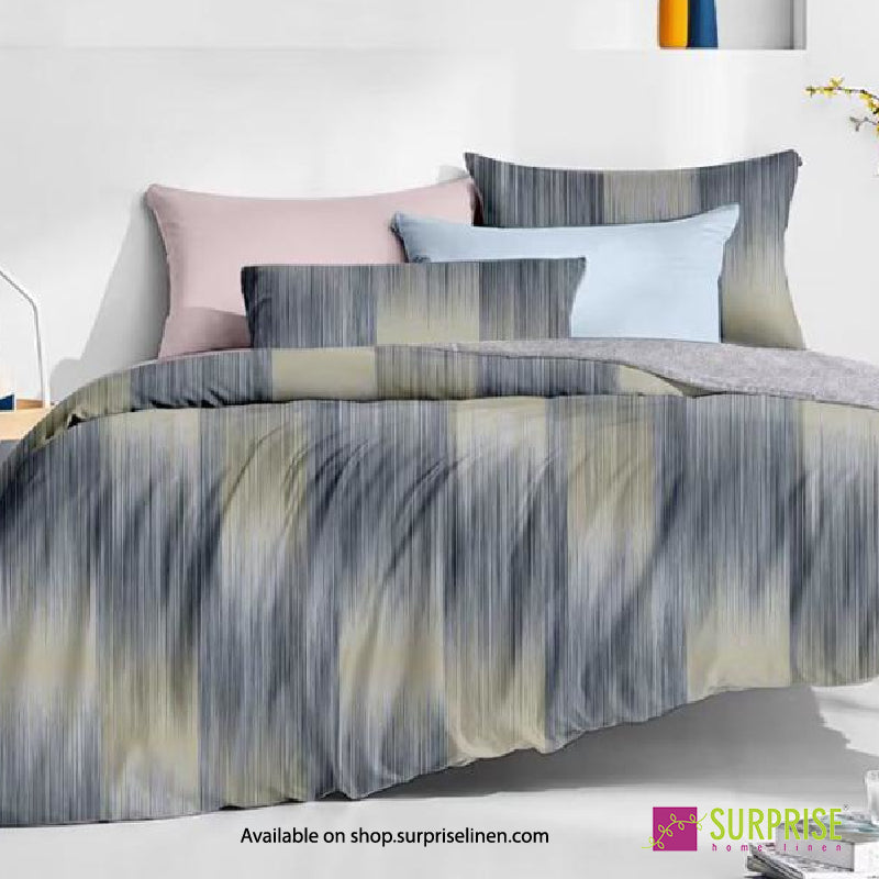Surprise Home - Essenze Luxe Collection Silver Drift Digital 100% Cotton 3 Pcs Bedsheet Set (Slate Grey)