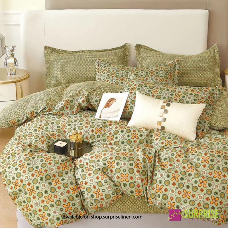 Surprise Home - Fresco Collection Olive Mosaic 100% Cotton 3 Pcs Bedsheet Set (Olive Multicolor)