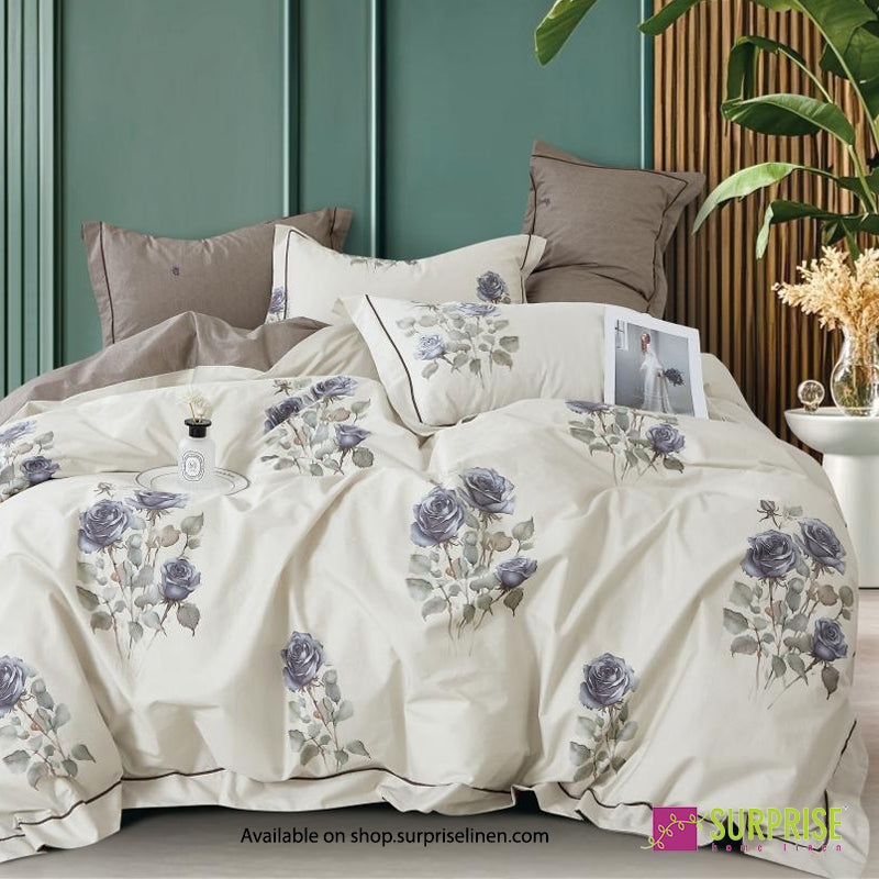 Surprise Home - Linea Collection Blue Rose 3 Pcs Bedsheet Set (Ivory Slate)