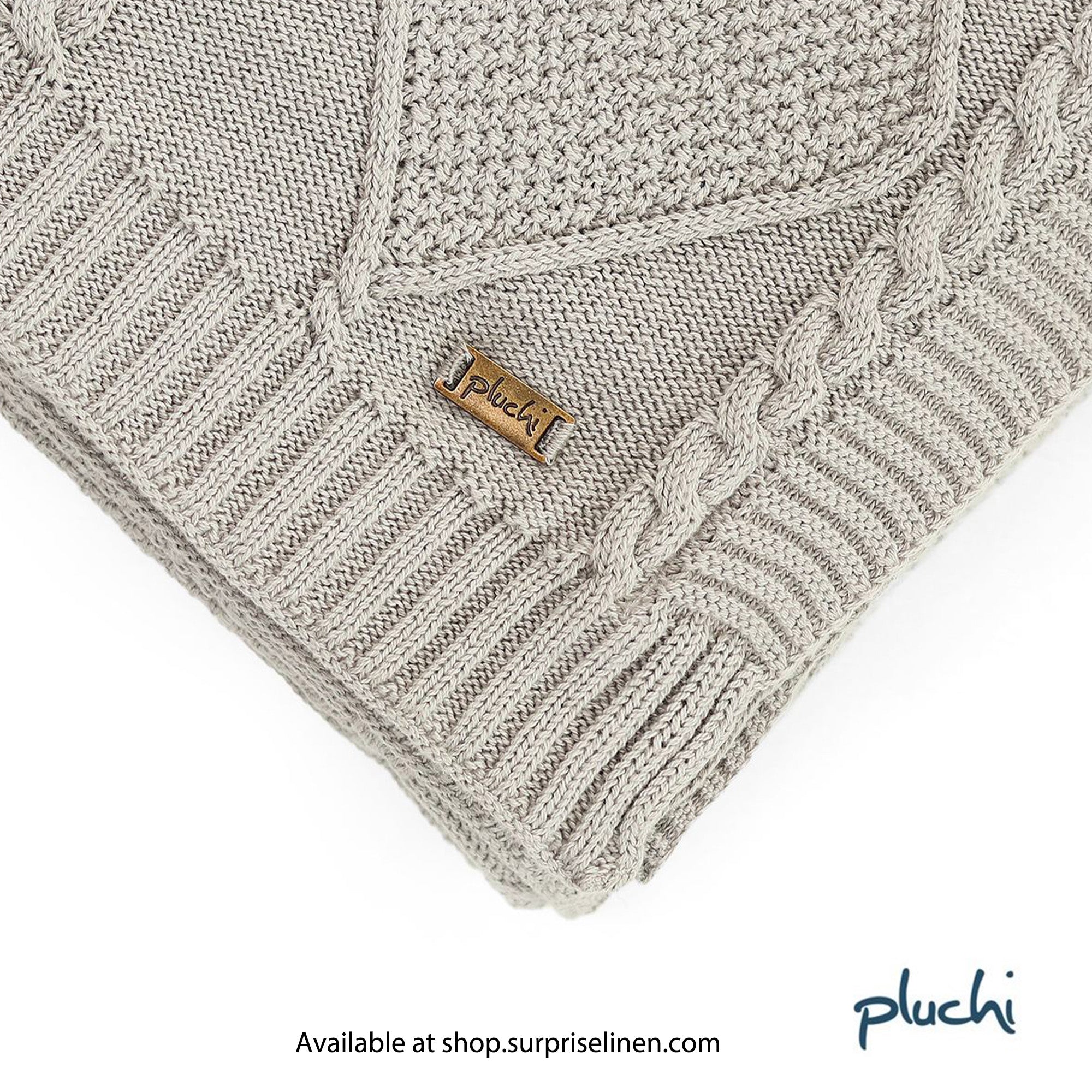 Pluchi - Cable Moss Throw 100% Cotton Knitted All Season AC Throw Blanket (Cool Grey)