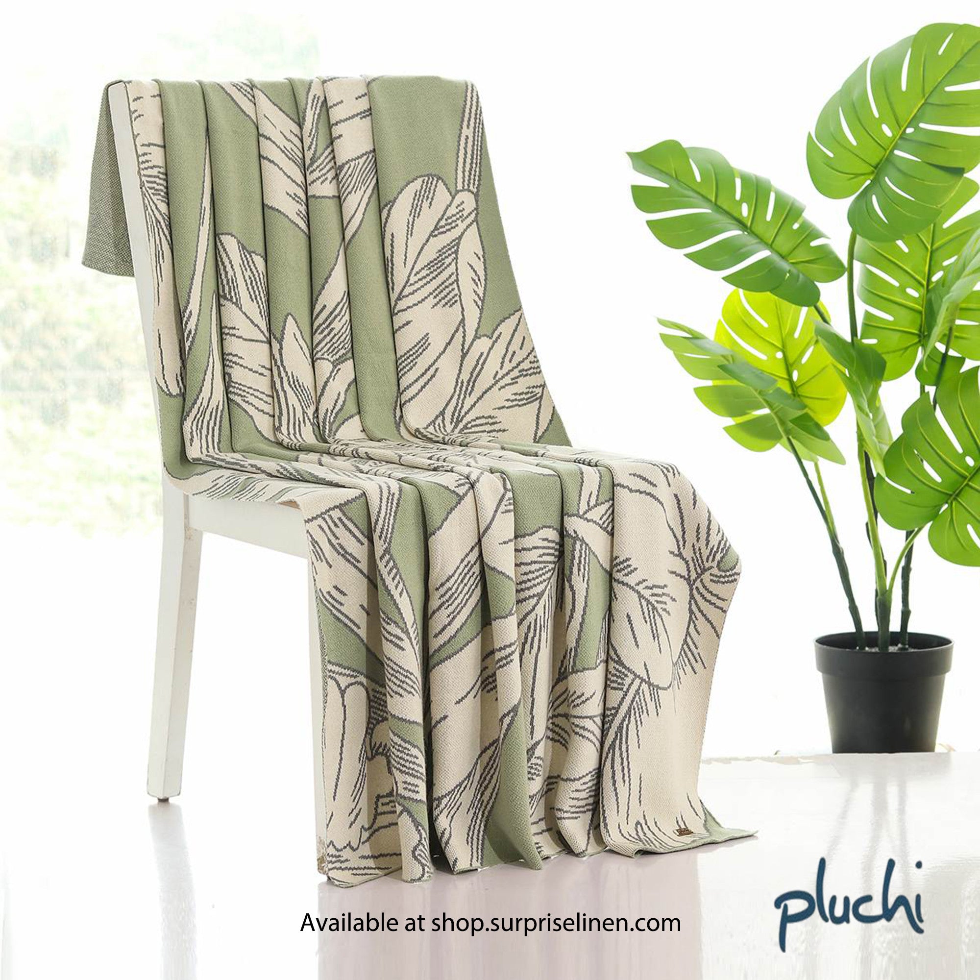 Pluchi - Tropical Gift Combo Knitted Throw & Cushion Cover (Mint)