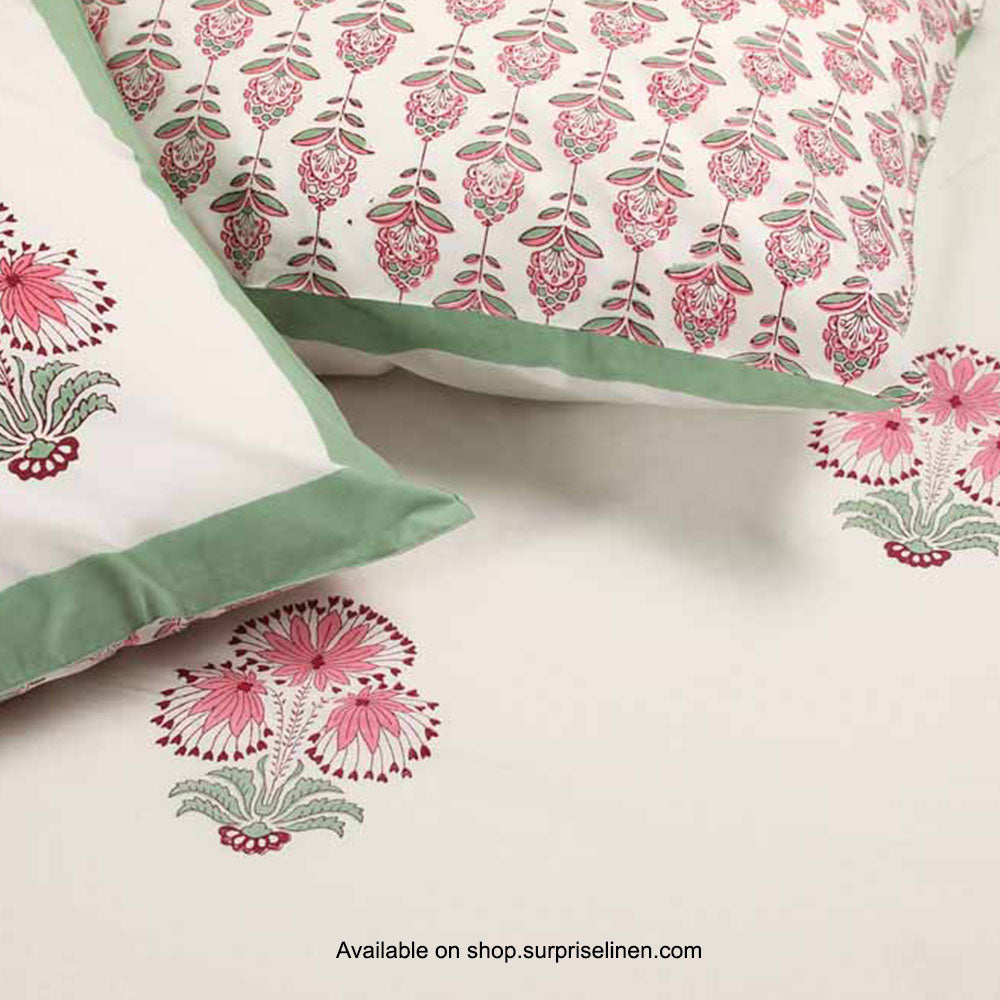 Surprise Home - Etonner Block Print Collection 300 TC Cotton The Goan Vibes Green Bedsheet Set