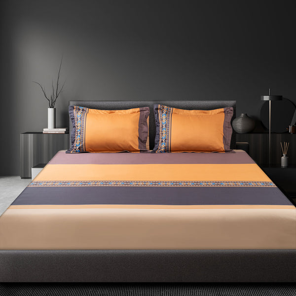 Spread Spain - Spring Summer Collection 500 TC Cotton 3 Pcs Bedsheet Set (Orange & Brown)