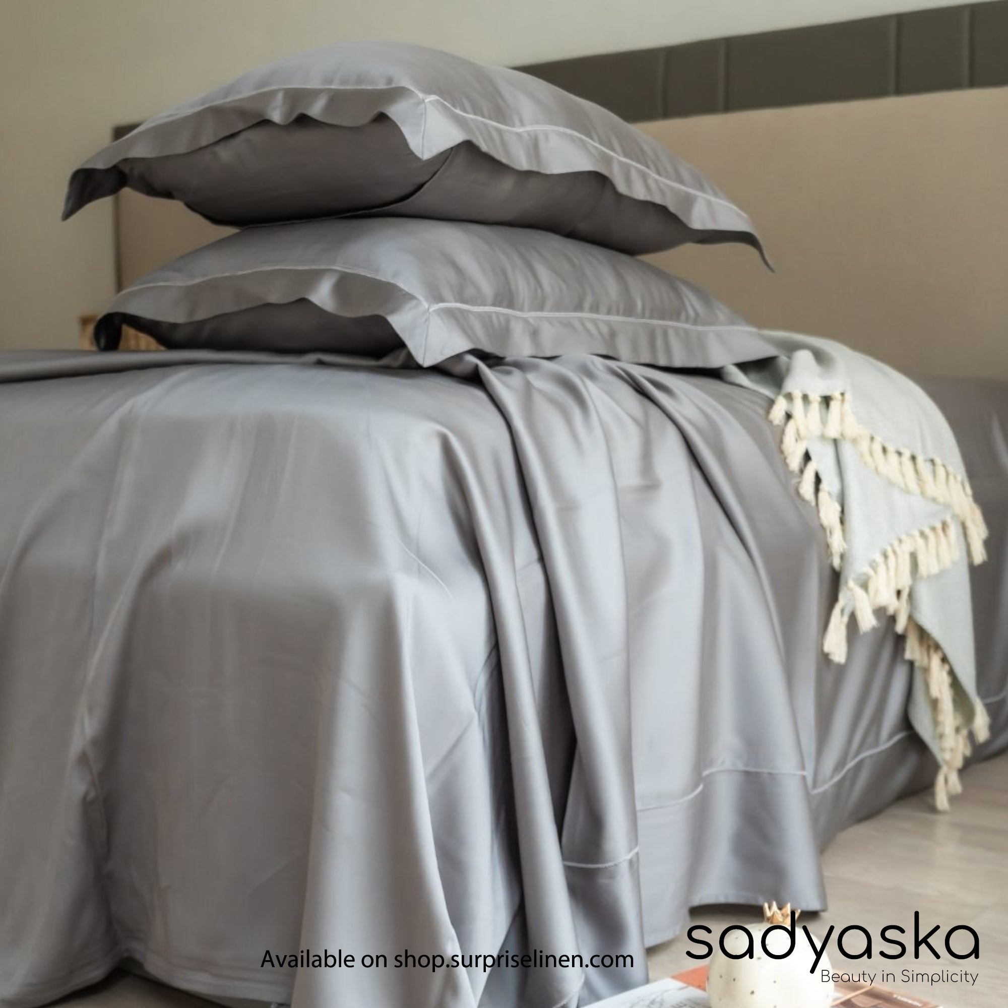 Sadyaska - Tencel Lace Bedding Collection 400 TC Tencel 3 Pcs Bedding Set (Stone)