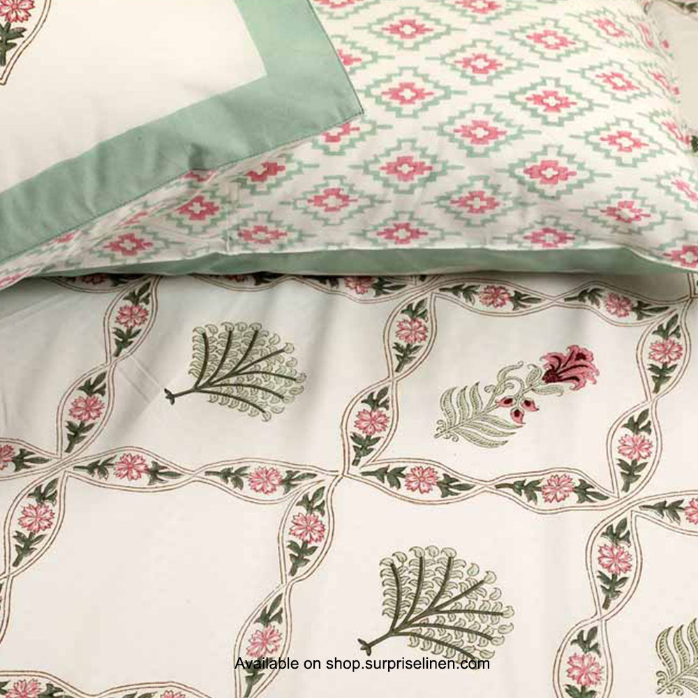 Surprise Home - Etonner Block Print Collection 300 TC Cotton Dandelion Green Bedsheet Set