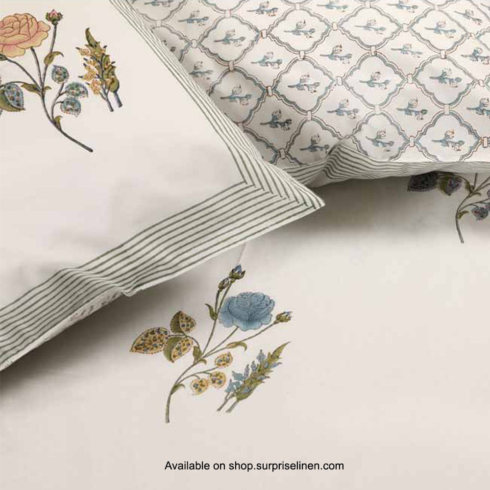 Surprise Home - Etonner Block Print Collection 300 TC Cotton Rose Garden Pink Bedsheet Set