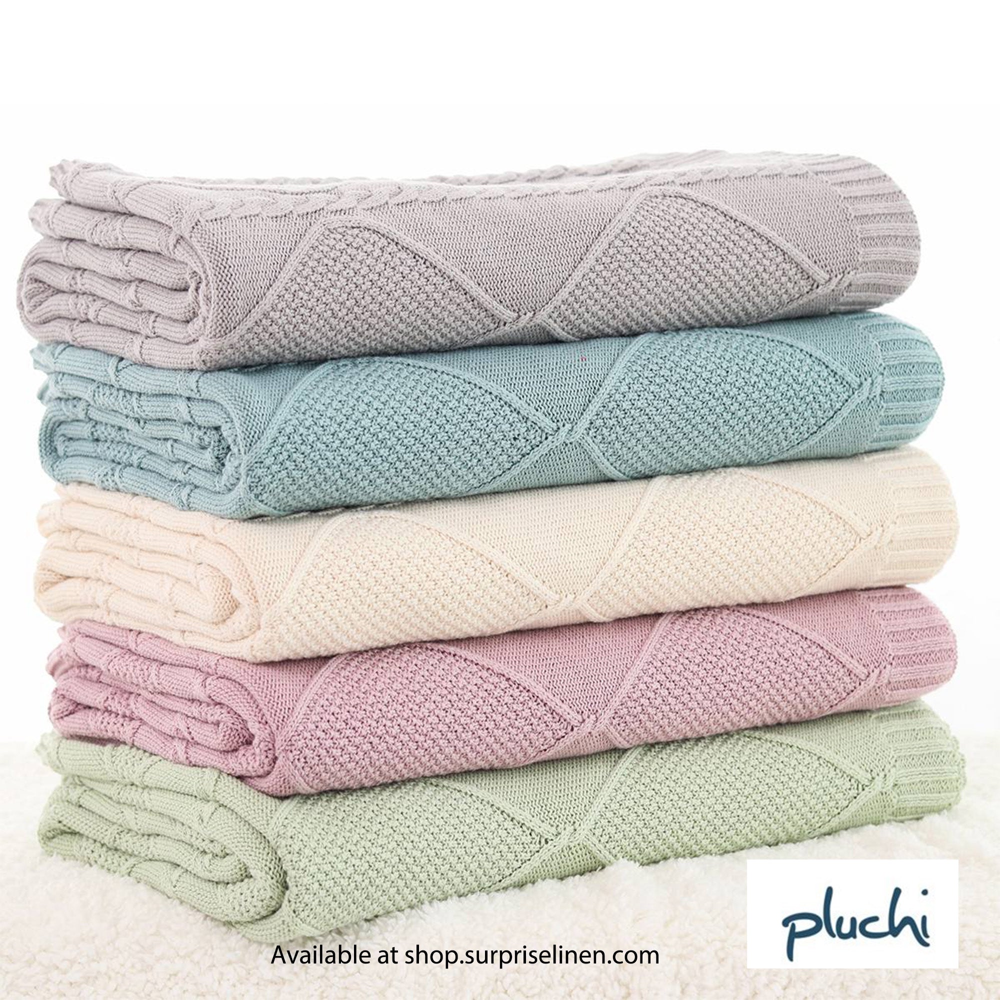 Pluchi - Cable Moss Throw 100% Cotton Knitted All Season AC Throw Blanket (Dull Blue)