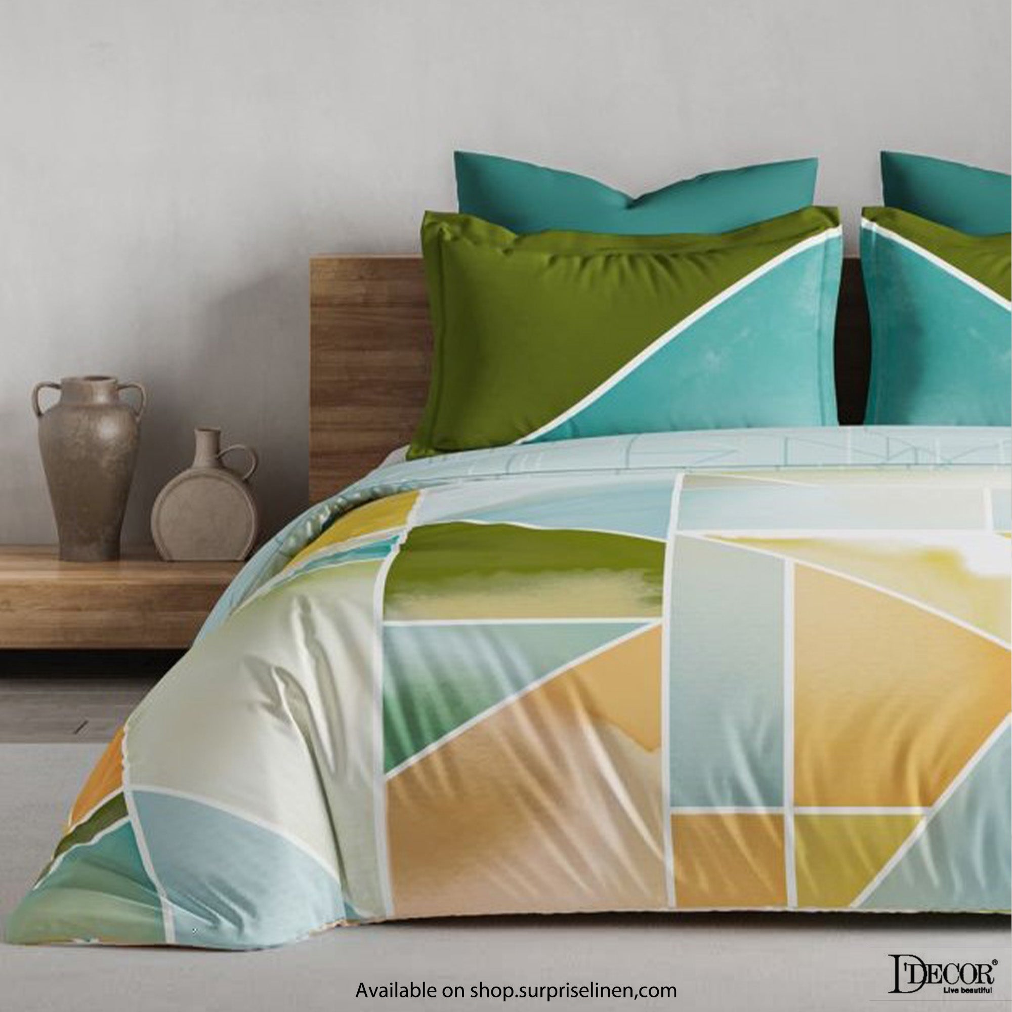 D'Decor - Maxima Collection 100% Cotton King Size 3 Pcs Bedsheet Set (Blue & Green)