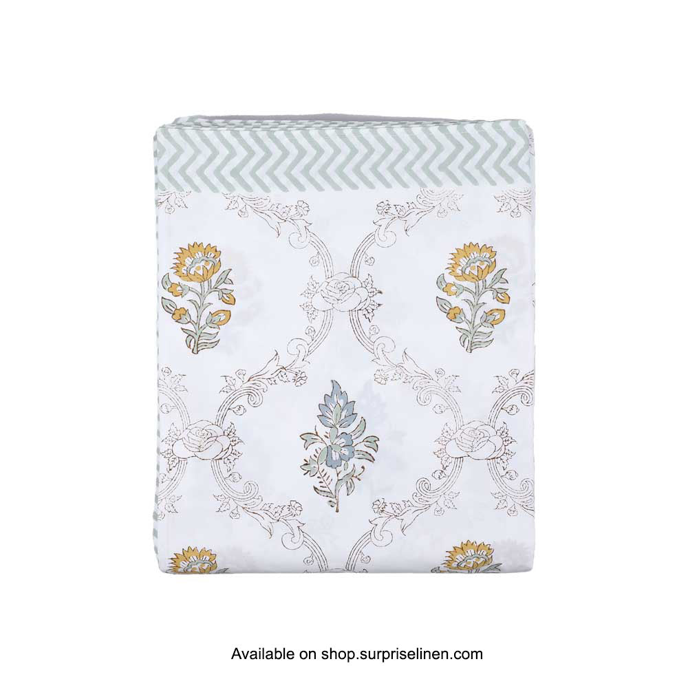 Surprise Home - Etonner Block Print Collection 300 TC Cotton Flower Jal Citrine Bedsheet Set