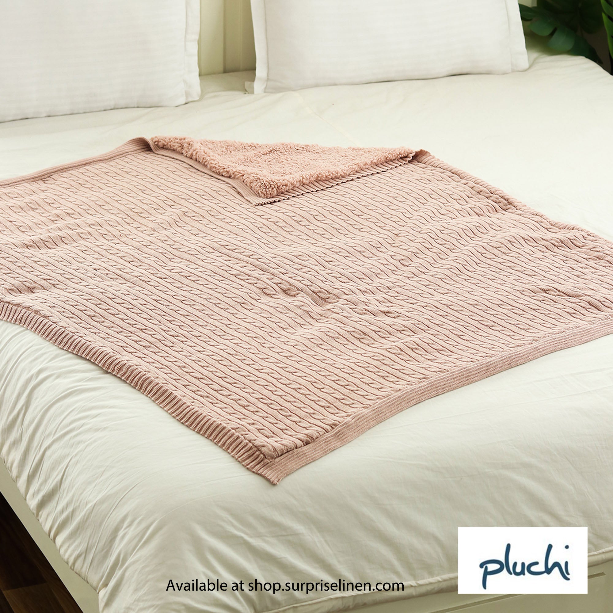 Pluchi - Cable Knit 100% Premium Cotton Throw Blanket (Cameo Pink)