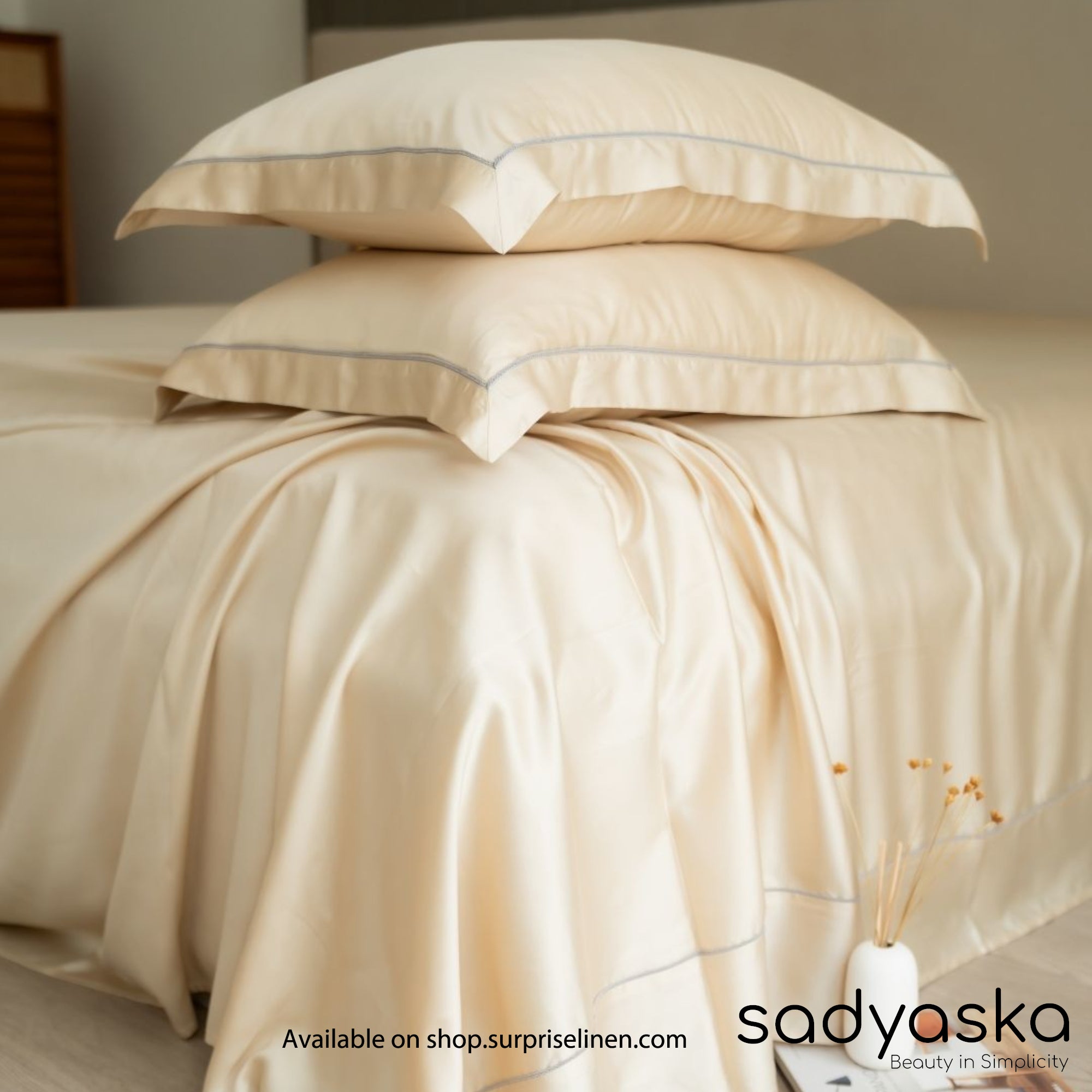 Sadyaska - Tencel Lace Bedding Collection 400 TC Tencel 3 Pcs Bedding Set (Champagne)