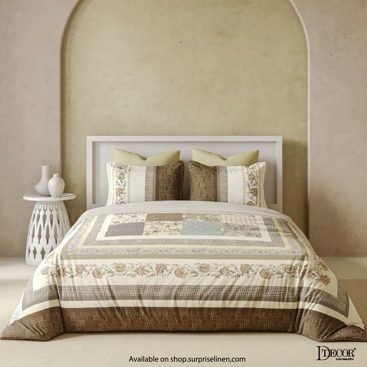 D'Decor - Bahara Collection Elina Super King Size Bedsheet Set (Oatmeal)