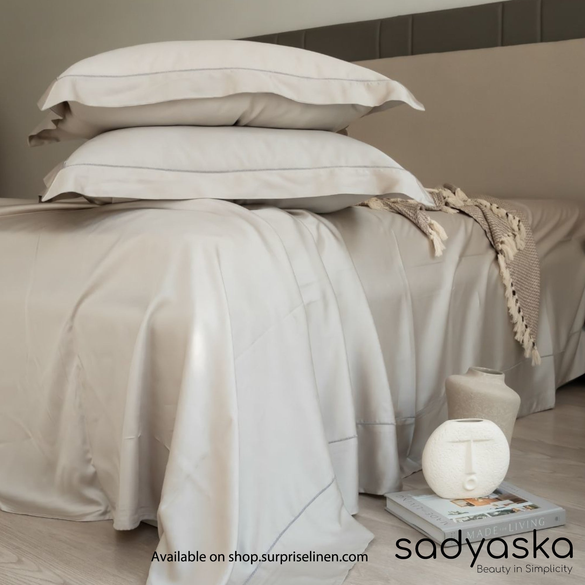 Sadyaska - Tencel Lace Bedding Collection 400 TC Tencel 3 Pcs Bedding Set (Eggshell Grey)