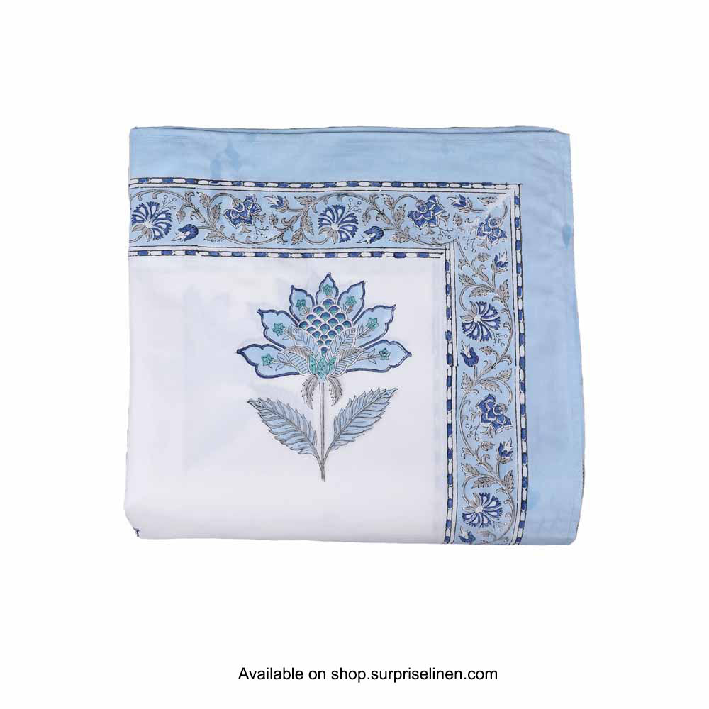 Surprise Home - Etonner Block Print Collection 300 TC Cotton Lotus Blue Bedsheet Set