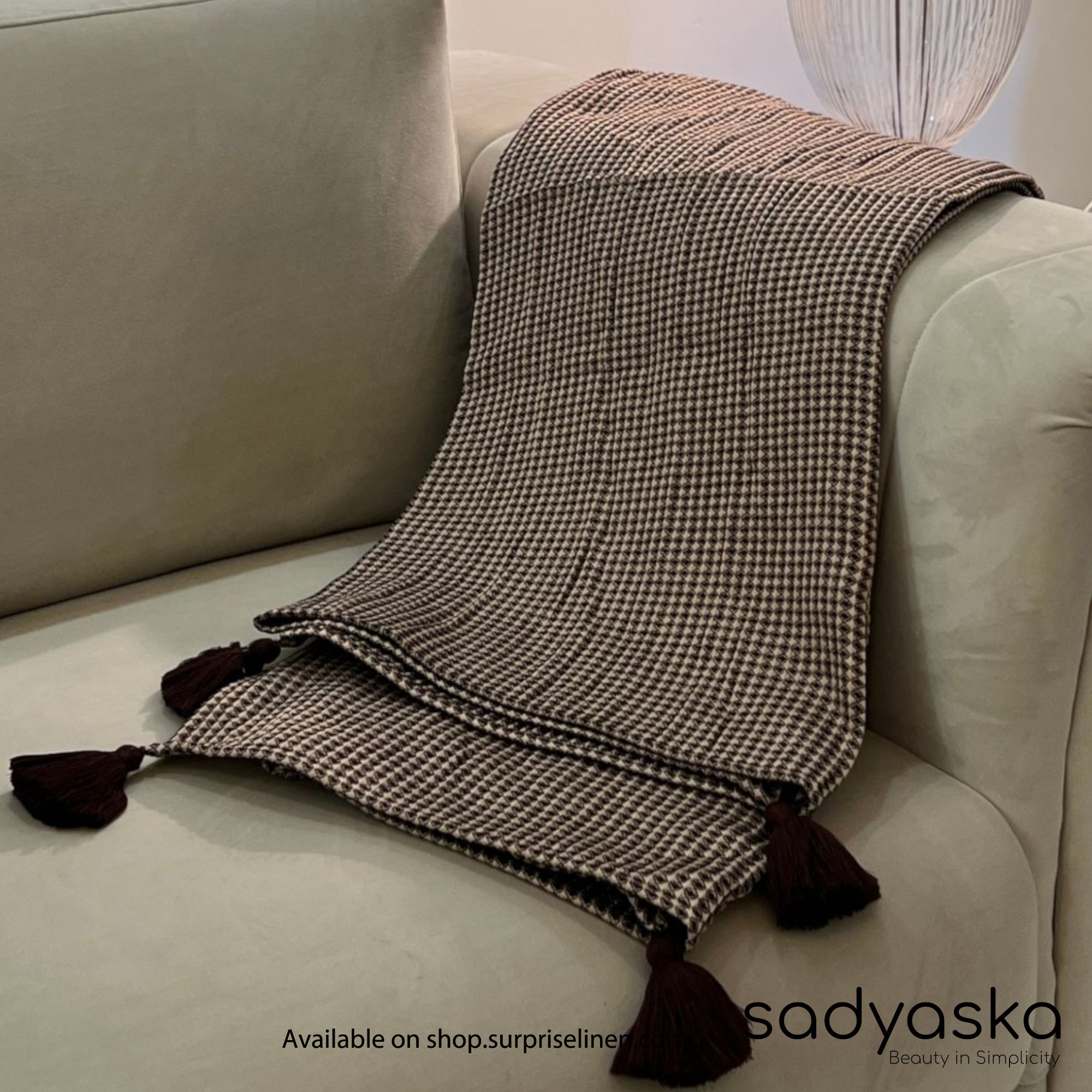 Sadyaska - Honeycomb Collection Woven Throw with Tassels (Coffee)