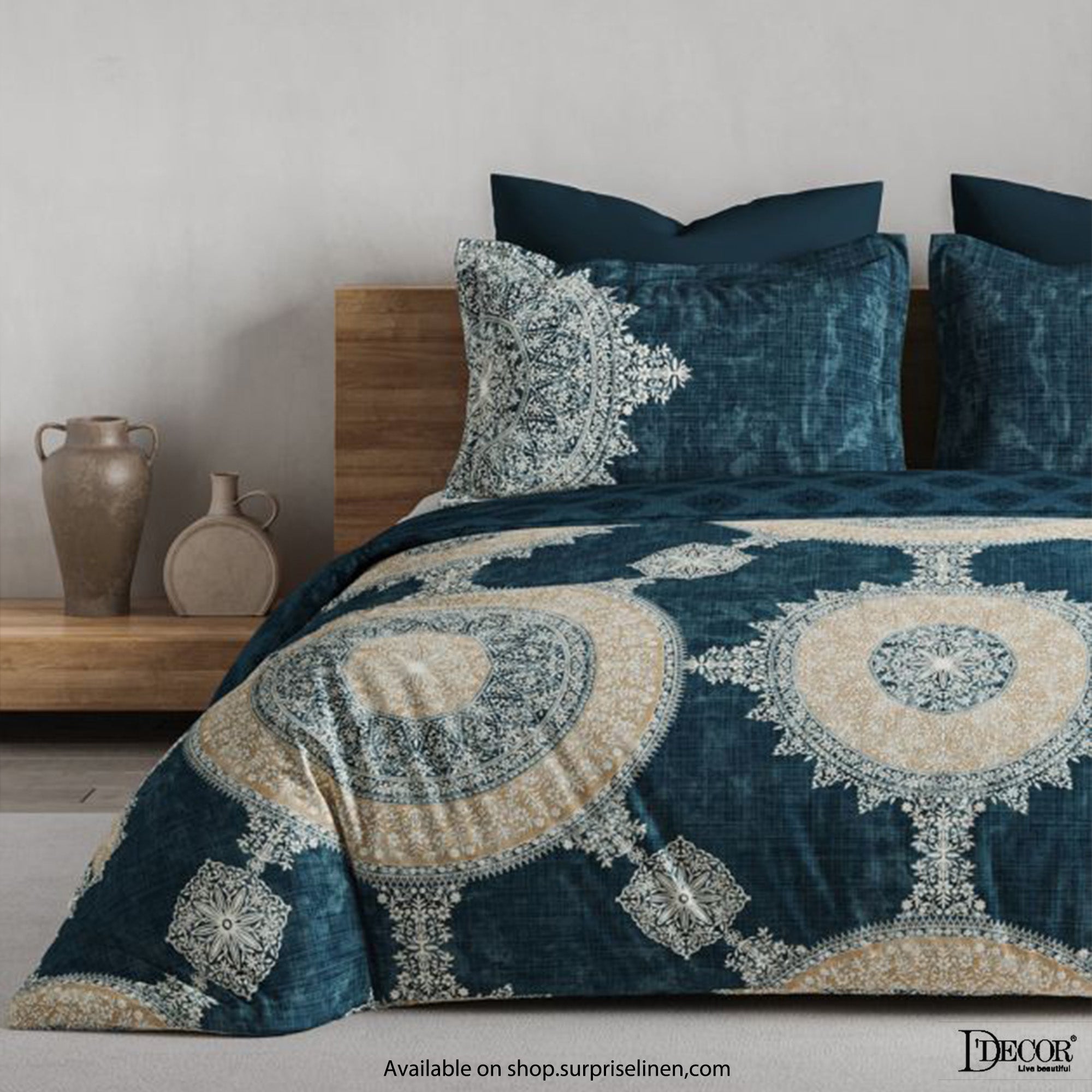 D'Decor - Maxima Collection 100% Cotton King Size 3 Pcs Bedsheet Set (Blue)