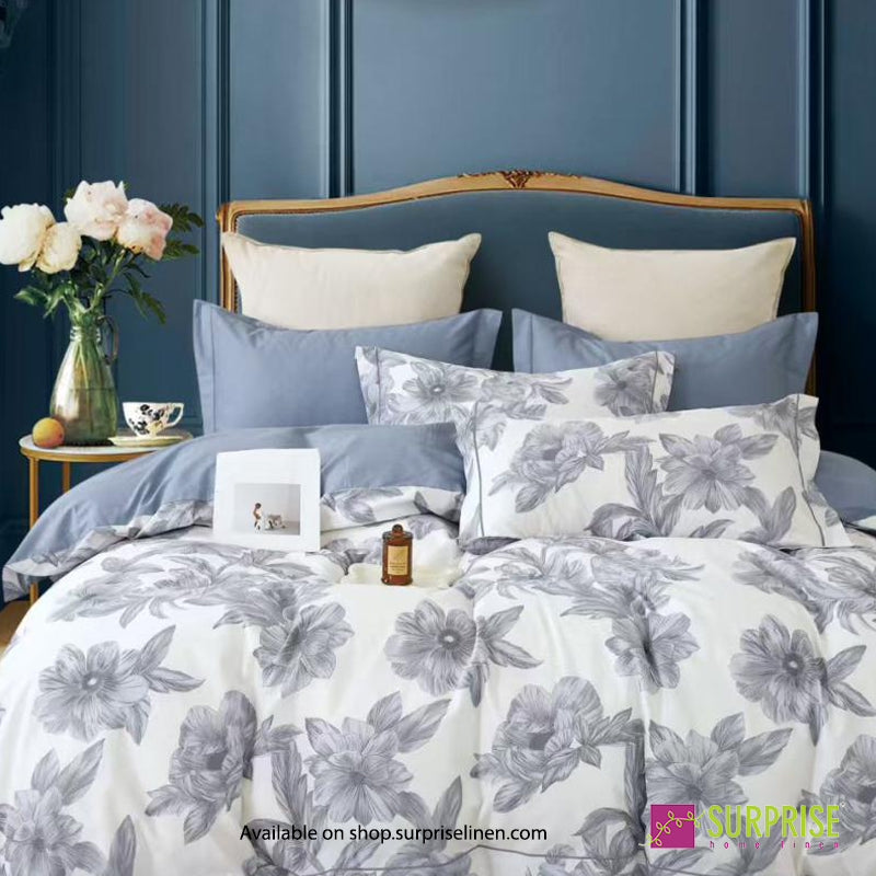 Surprise Home - Fresco Collection Silver Petals 100% Cotton 3 Pcs Bedsheet Set (Ivory Grey)