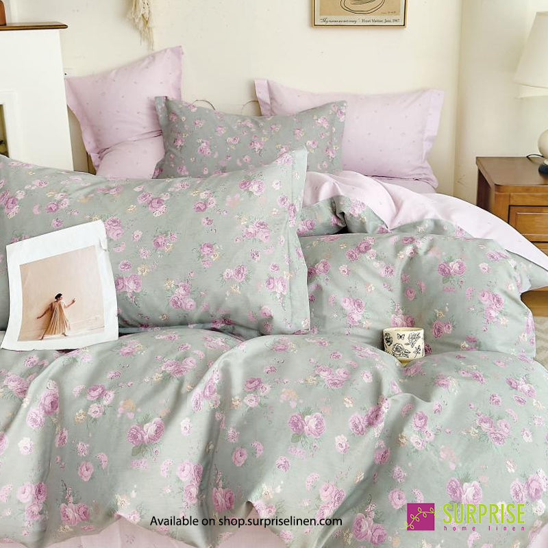 Surprise Home - Fresco Collection Blush Sprig 100% Cotton 3 Pcs Bedsheet Set (Sage Pink)