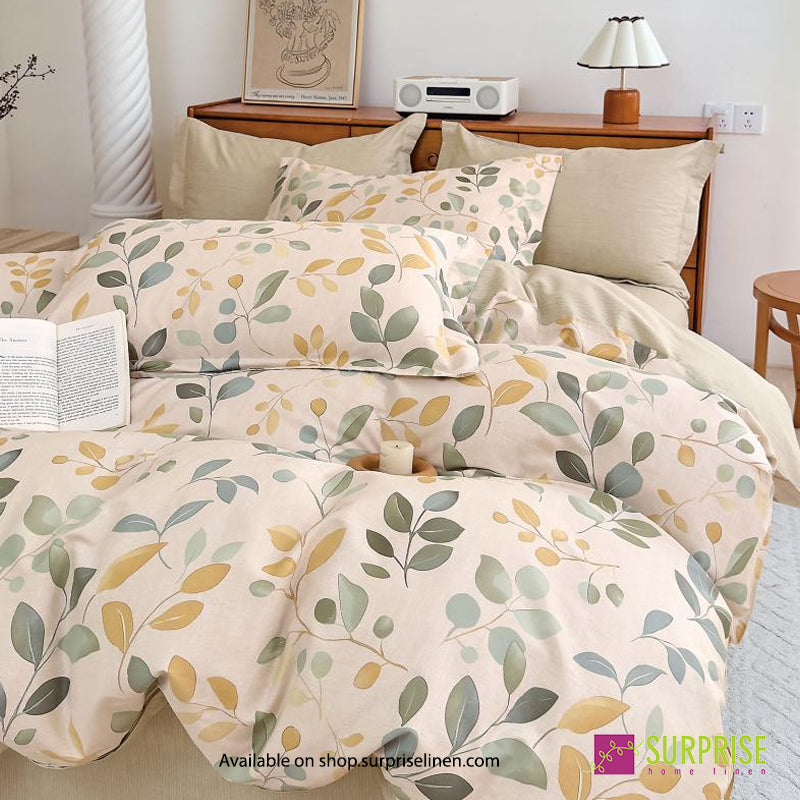 Surprise Home - Fresco Collection Golden Leaves 100% Cotton 3 Pcs Bedsheet Set (Cream Gold)