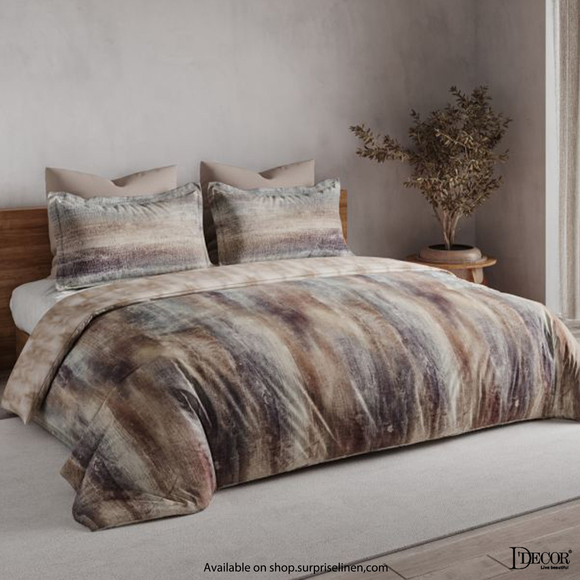 D'Decor - Maxima Collection 100% Cotton King Size 3 Pcs Bedsheet Set (Taupe)