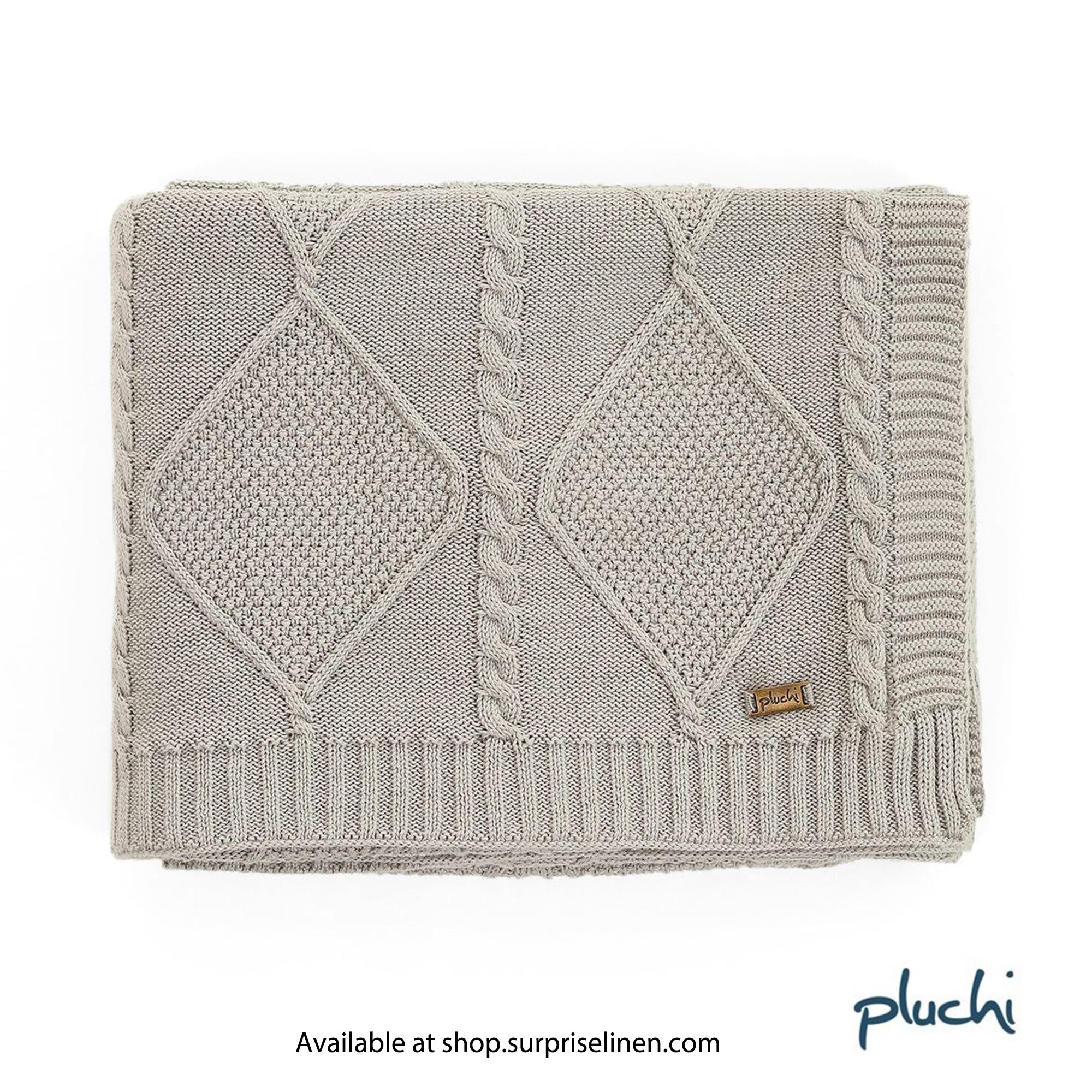 Pluchi - Cable Moss Throw 100% Cotton Knitted All Season AC Throw Blanket (Cool Grey)
