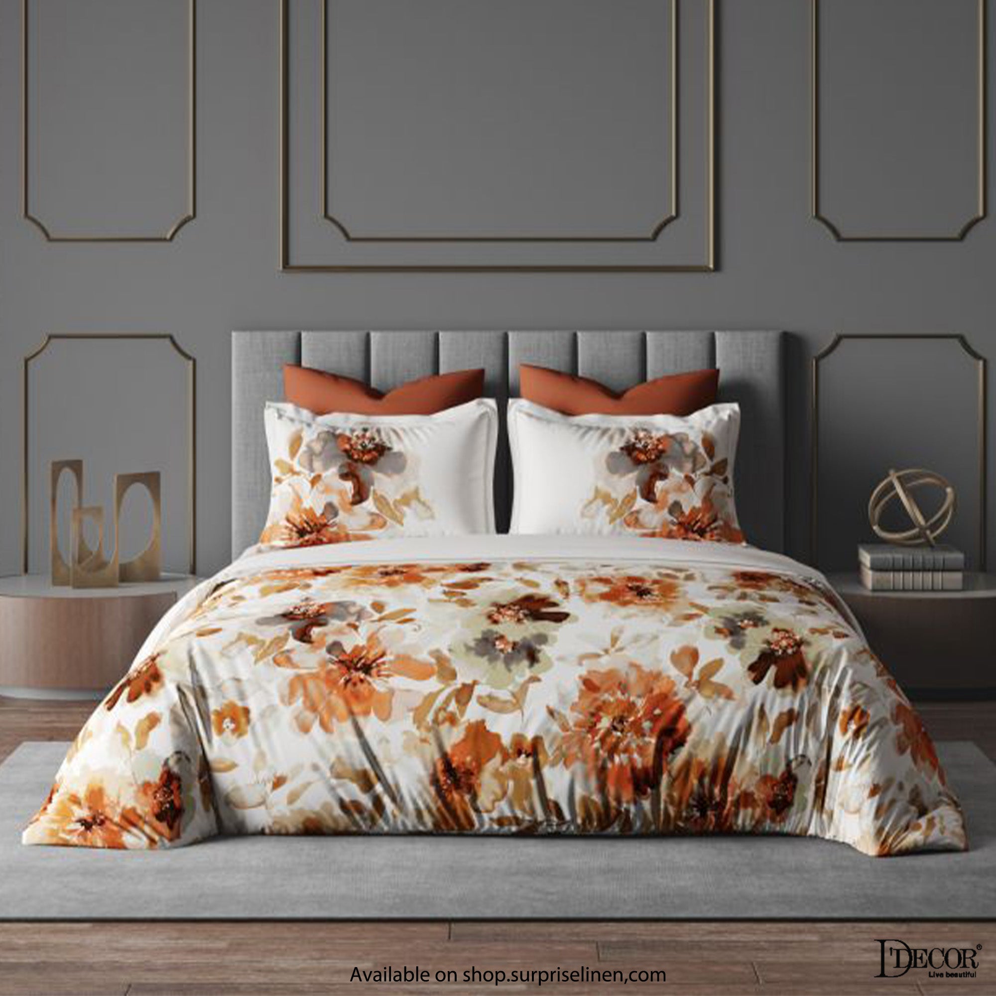 D'Decor Esteem Collection 100% Cotton King Size Pcs Bedsheet Set  (Orange)