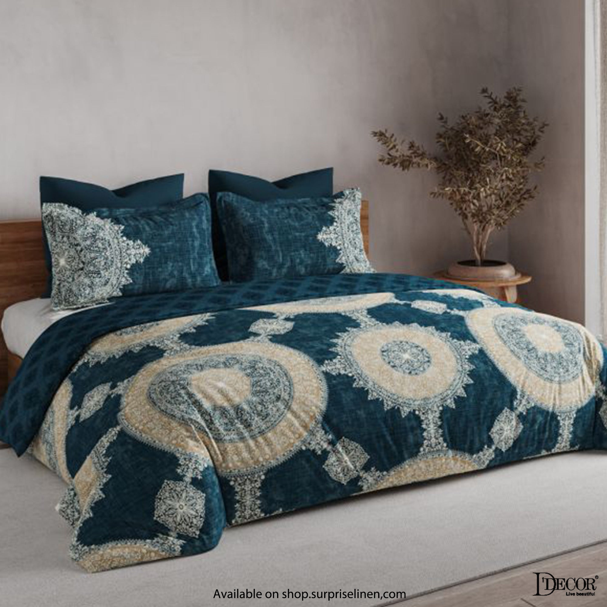 D'Decor - Maxima Collection 100% Cotton King Size 3 Pcs Bedsheet Set (Blue)