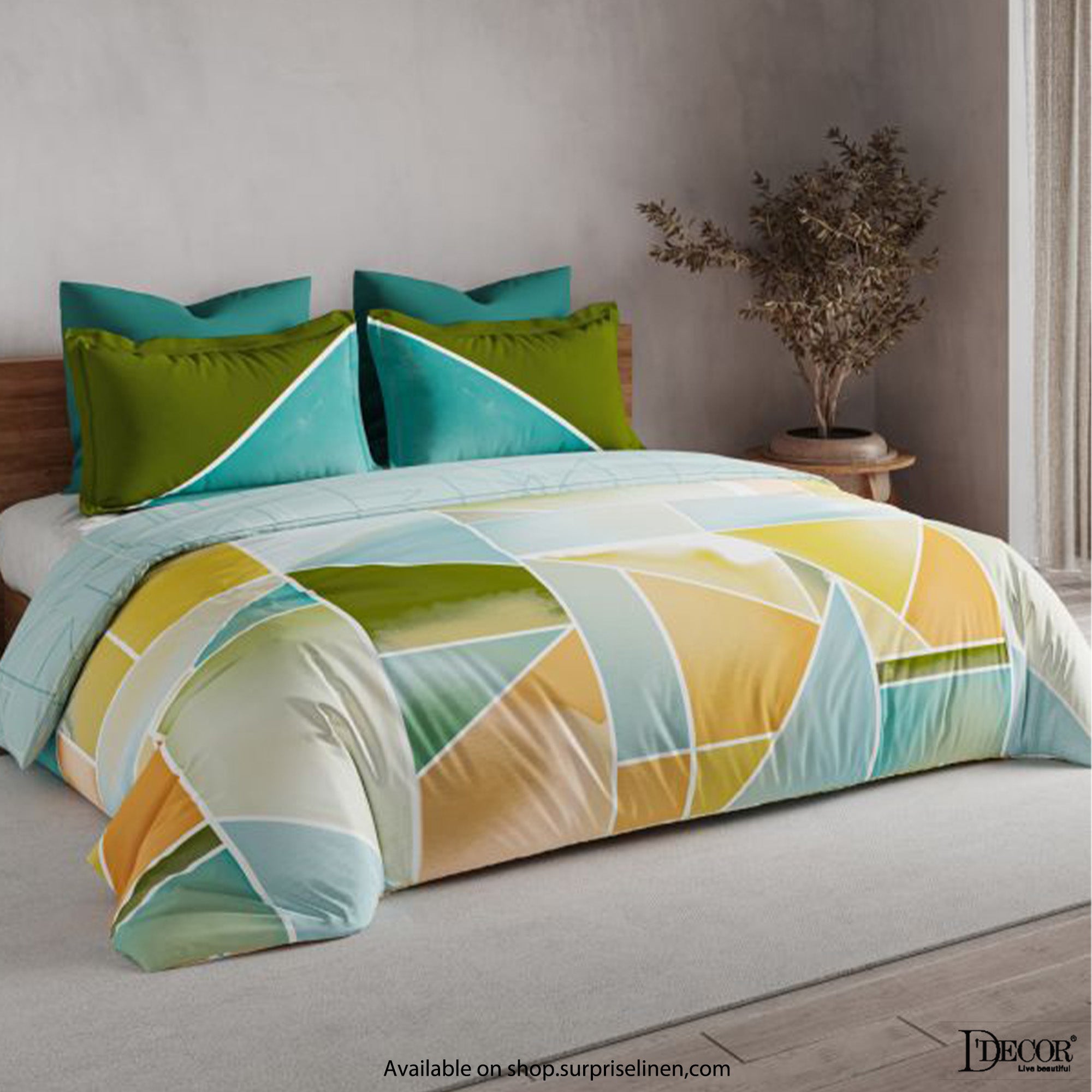 D'Decor - Maxima Collection 100% Cotton King Size 3 Pcs Bedsheet Set (Blue & Green)