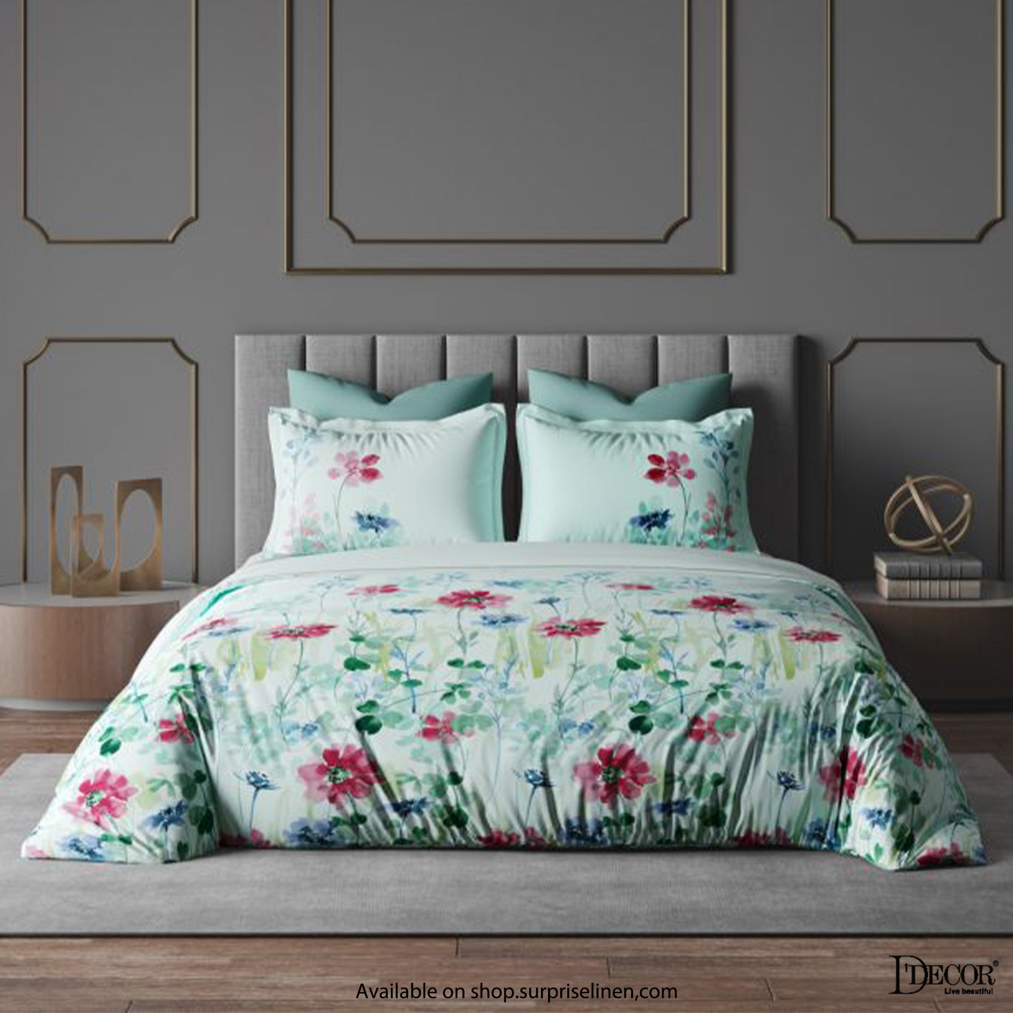 D'Decor - Esteem Collection 100% Cotton King Size 3 Pcs Bedsheet Set (Aqua Blue)