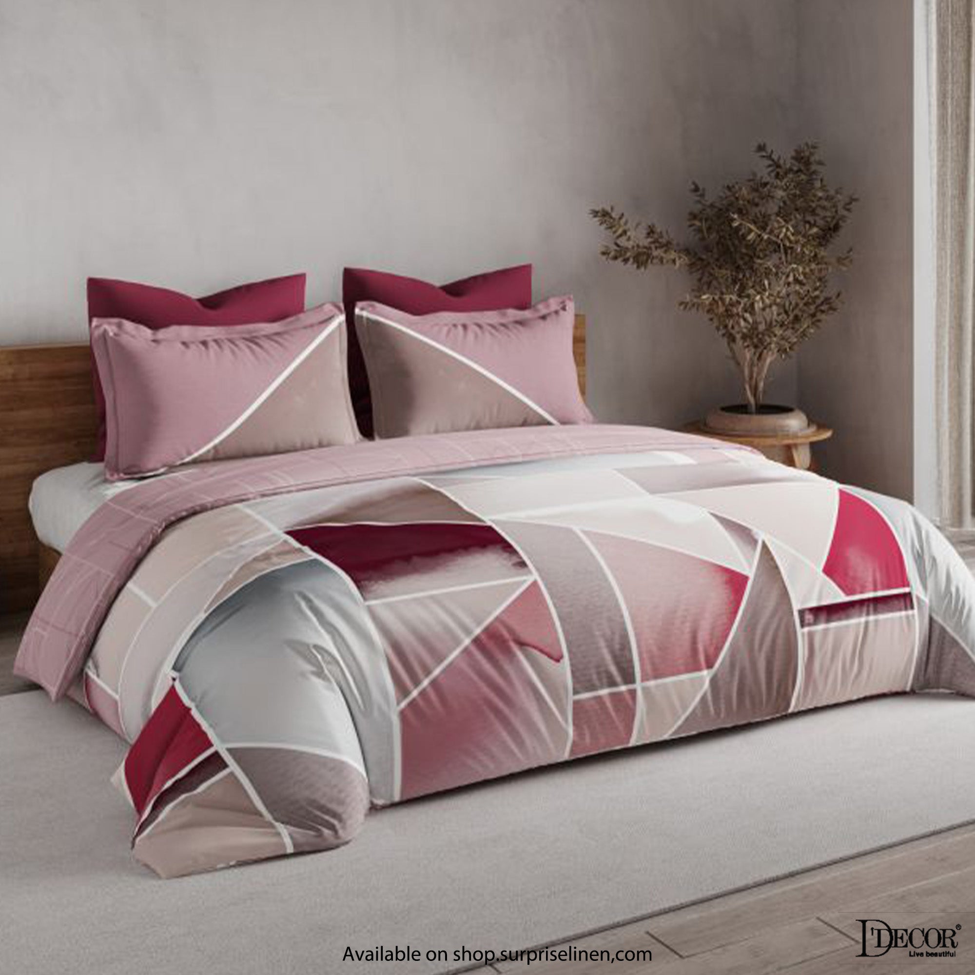 D'Decor - Maxima Collection 100% Cotton King Size 3 Pcs Bedsheet Set (Pink)