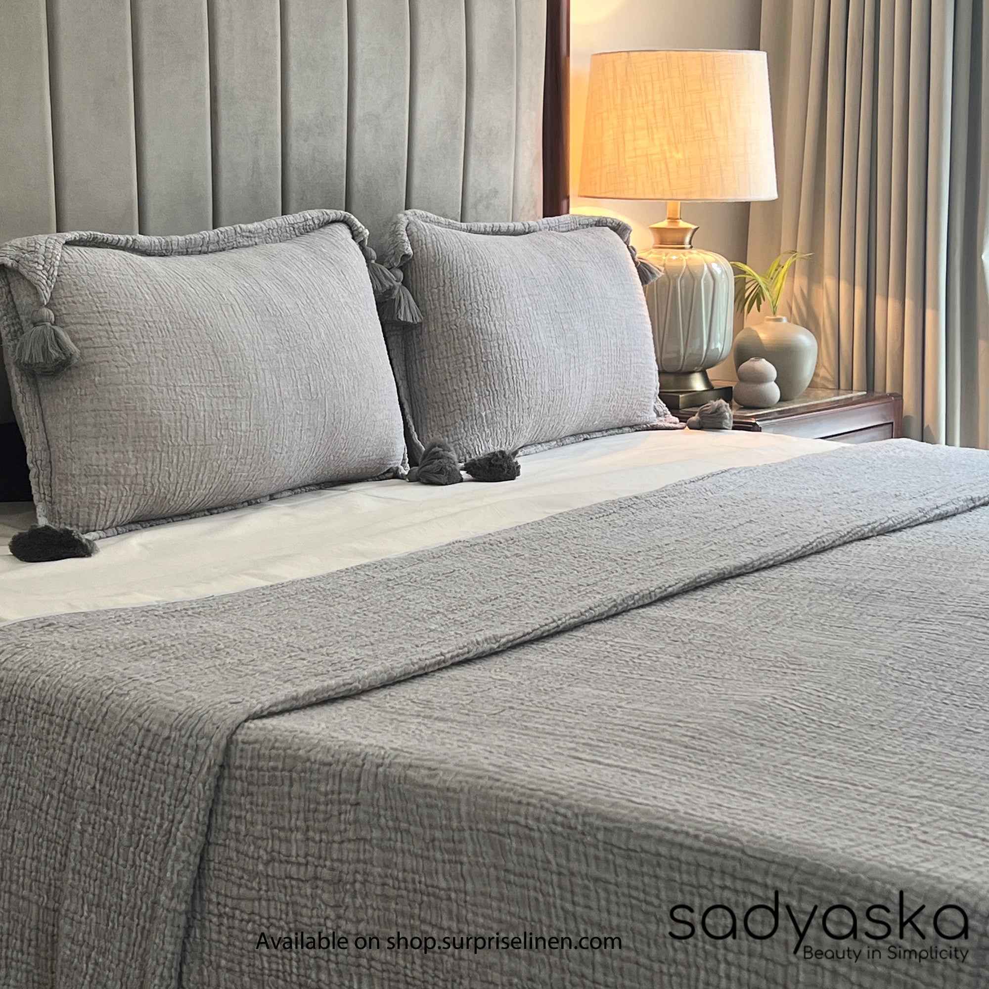 Sadyaska - Meraki Collection 100% Cotton Woven Double Bed Cover Set (Slate)