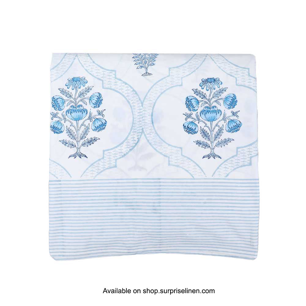 Surprise Home - Etonner Block Print Collection 300 TC Cotton Hydrange Cypress Blue Bedsheet Set