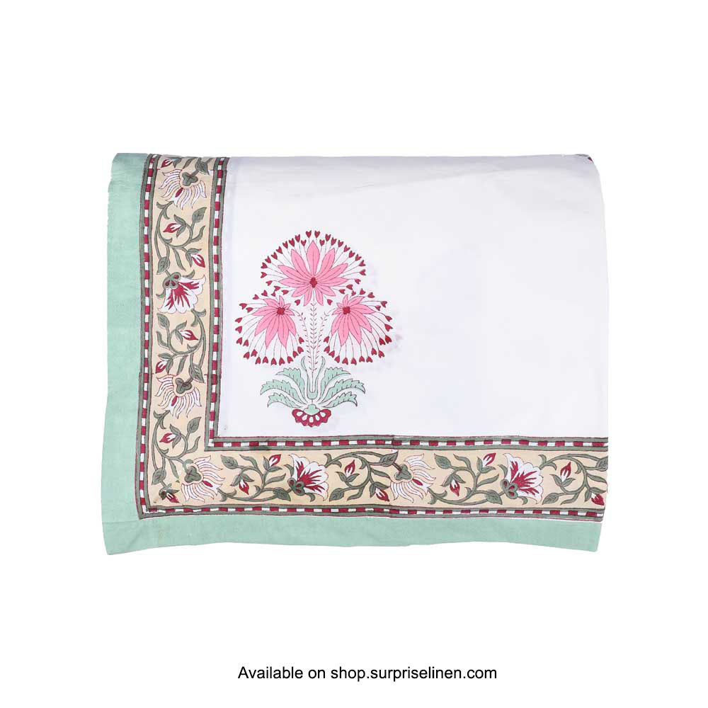 Surprise Home - Etonner Block Print Collection 300 TC Cotton The Goan Vibes Green Bedsheet Set