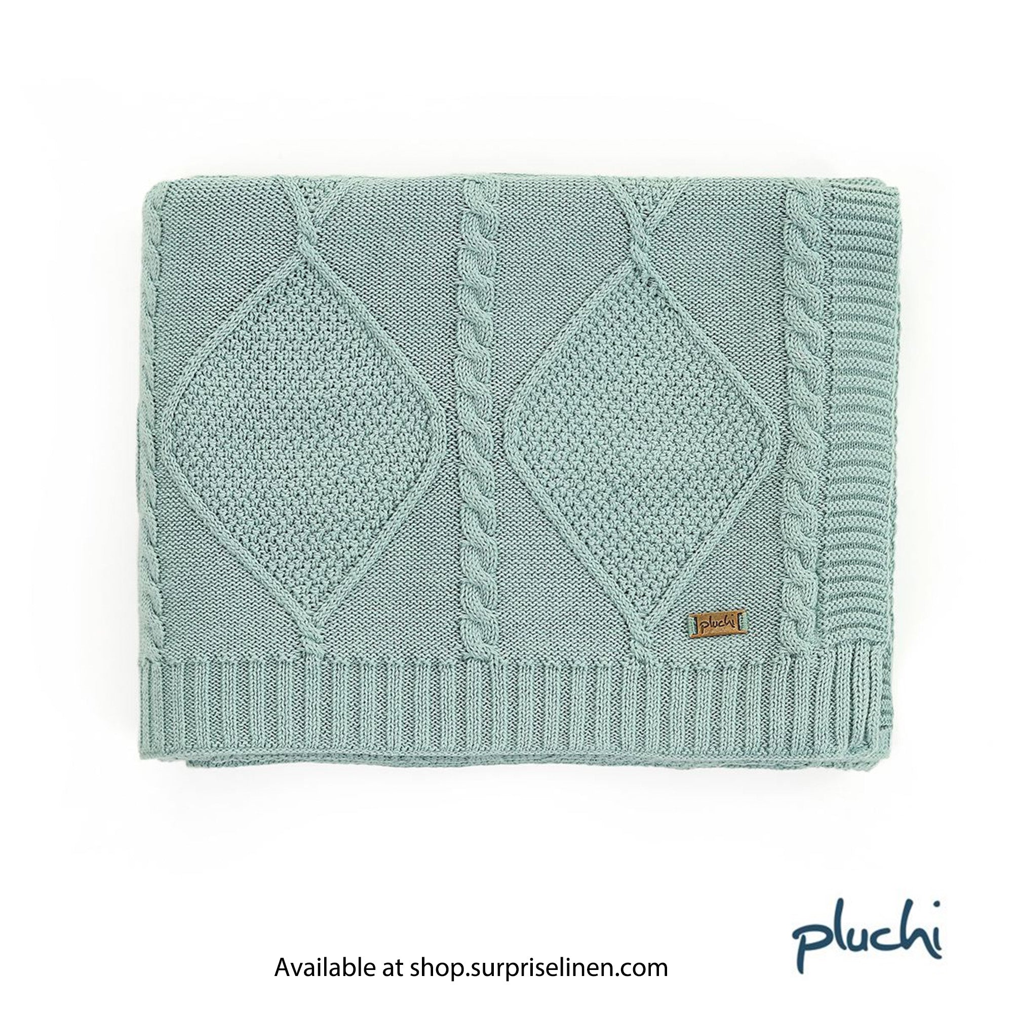 Pluchi - Cable Moss Throw 100% Cotton Knitted All Season AC Throw Blanket (Dull Blue)