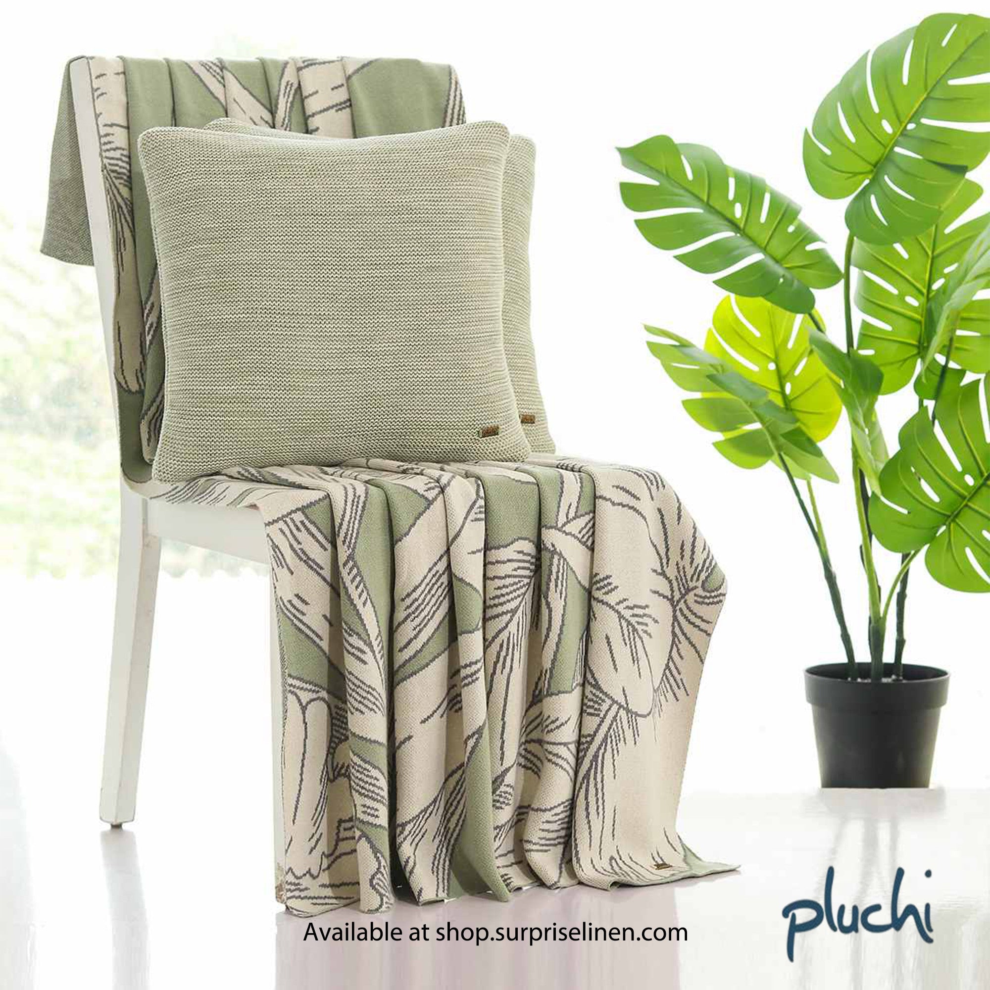 Pluchi - Tropical Gift Combo Knitted Throw & Cushion Cover (Mint)