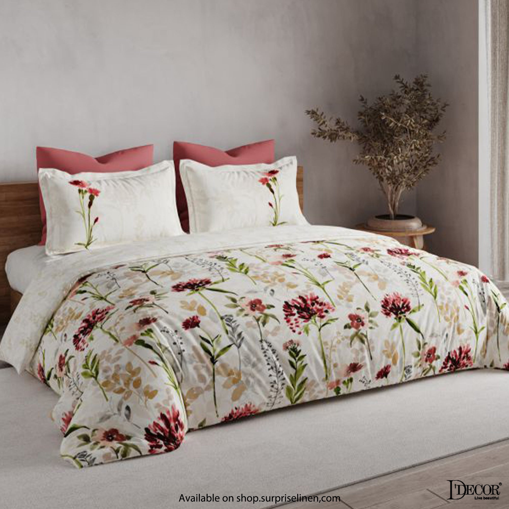 D'Decor - Maxima Collection 100% Cotton King Size 3 Pcs Bedsheet Set (Cream)