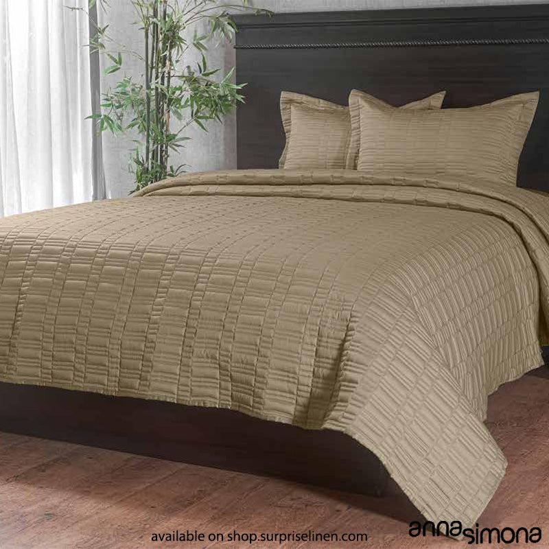 Anna Simona - Siesta 3 Pcs 400 TC Fine Cotton Satin Bed Cover Set (Stone)