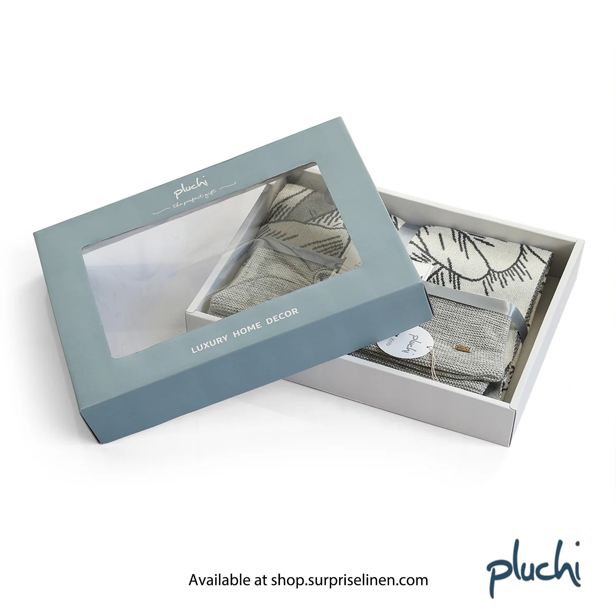 Pluchi - Tropical Gift Combo Knitted Throw & Cushion Cover (Grey)
