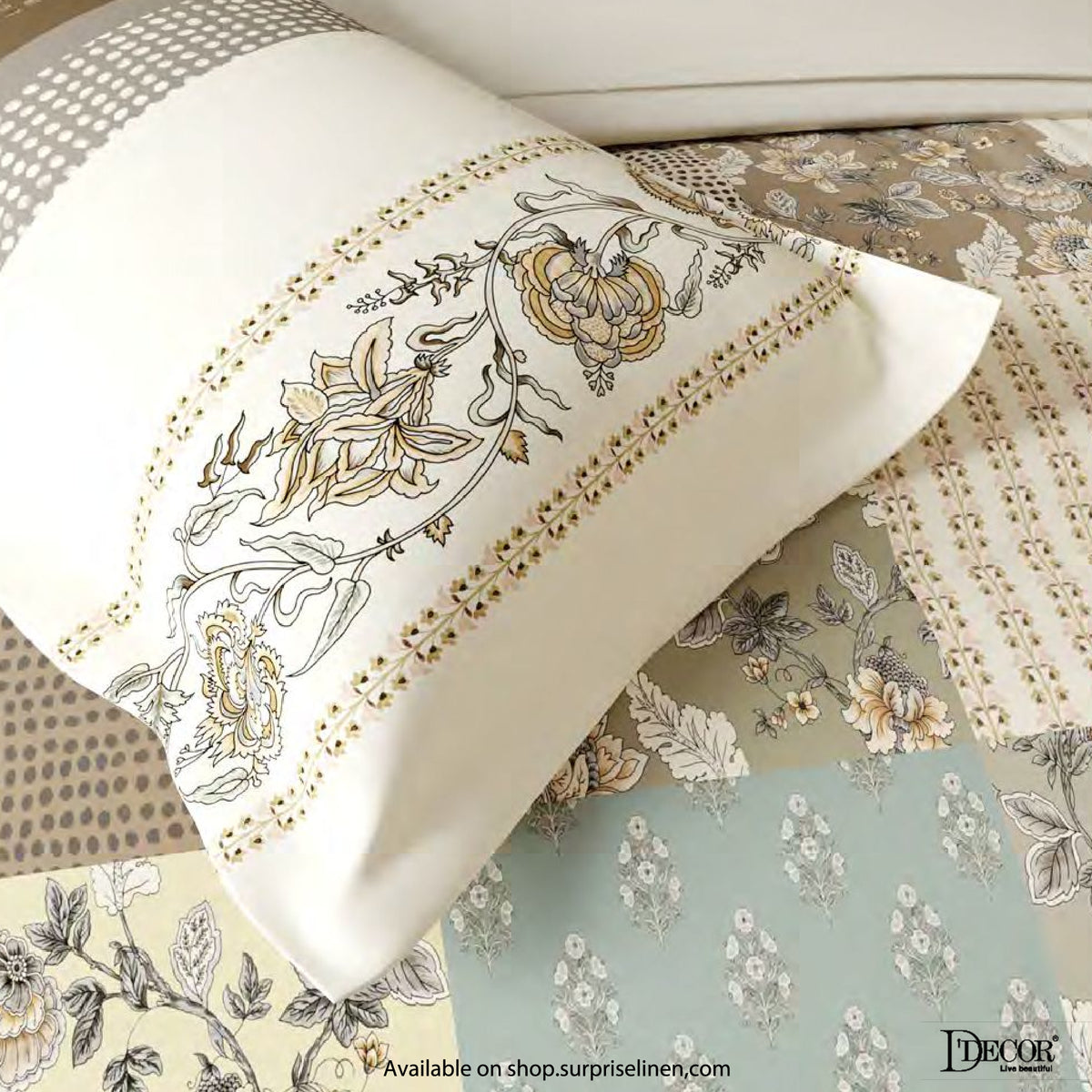 D'Decor - Bahara Collection Elina Super King Size Bedsheet Set (Oatmeal)