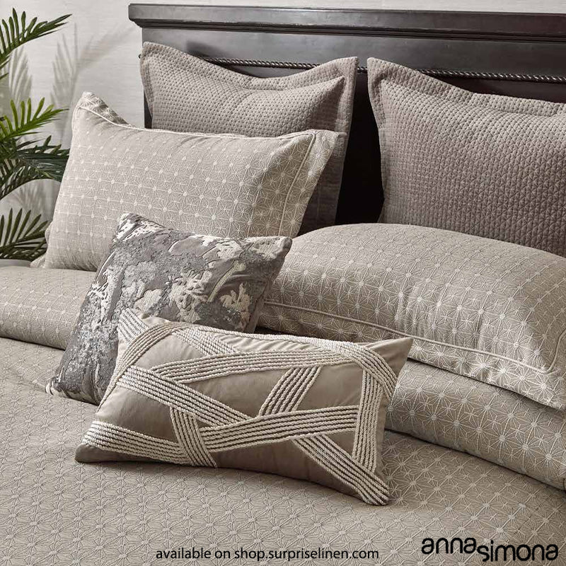 Anna Simona - Castle 7 Pcs Fine Cotton Satin Duvet Ensemble Set (Stone)