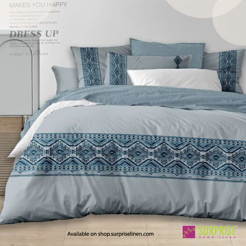 Surprise Home - Essenze Luxe Collection Silver Folk Digital 100% Cotton 3 Pcs Bedsheet Set (Cloud Grey)